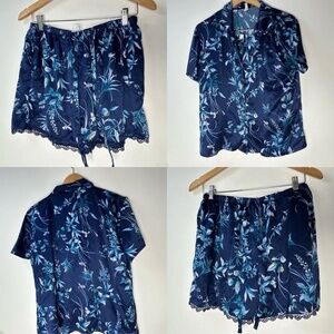 Flora Nikrooz Dark Blue Floral‎ Design 2PC Pajama set L/G 14-16